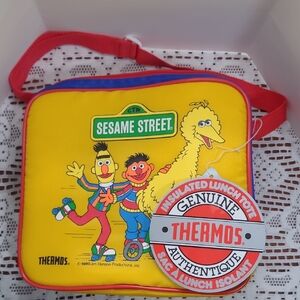 1990 Sesame Street Yellow Insulated Soft Lunch Tote & Thermos